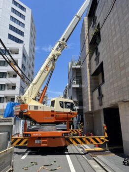 鉄骨材搬入及び鉄板養生施工撤去作業