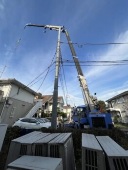 空調室外機揚重及び養生施工撤去作業