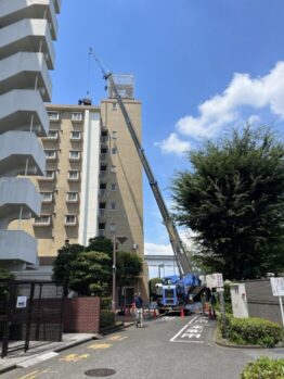 スタンション搬入及び養生施工撤去作業