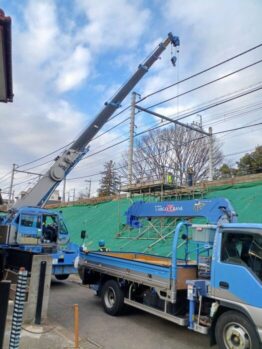 ボーリングマシーン搬入及び鉄板養生施工撤去作業